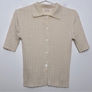 Nothing Written Cream Wide Ribbed Button-Up Linen Knit Cardigan Neutral Preppy